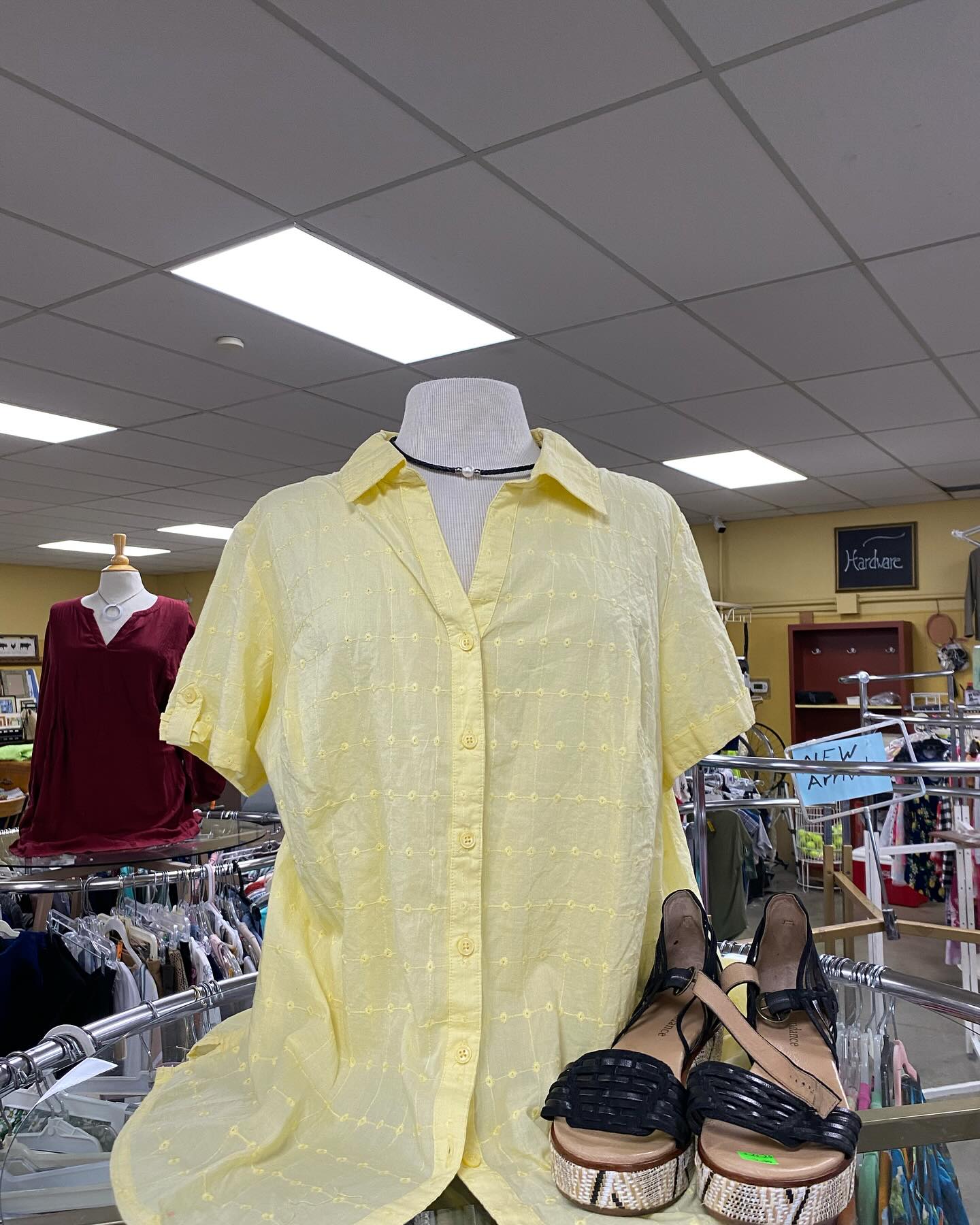 Light Yellow Button-Down Short Sleeve Blouse